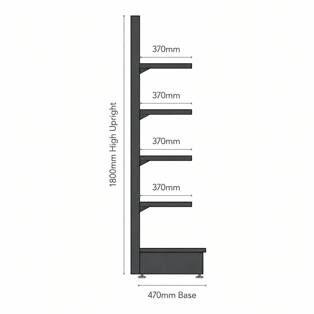 Dark grey modular shelving assembly detail