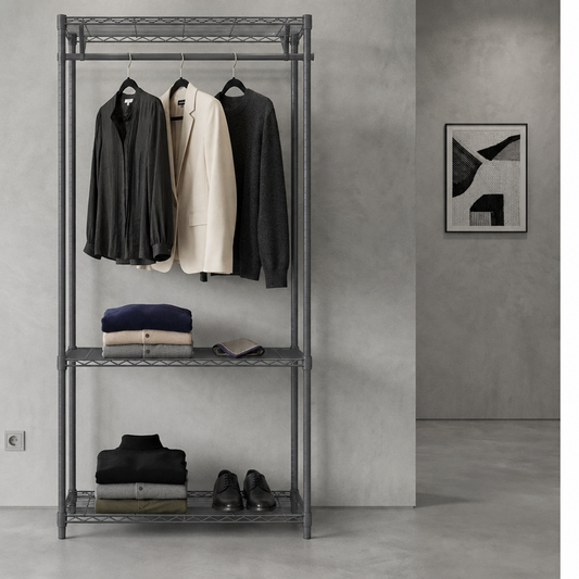Carbon Grey Wire Clothes Rack - H1800mm - 1 x Rail & Shelves