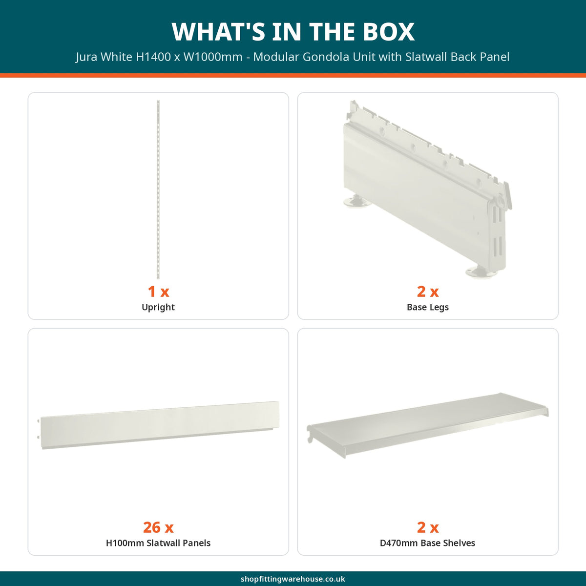Jura White H1400 x W1000mm - Modular Gondola Unit with Slatwall Back Panel