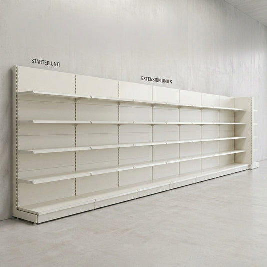 Jura White Retail Shelving 2100mm High Modular Wall Unit - 4 x 370mm Shelves
