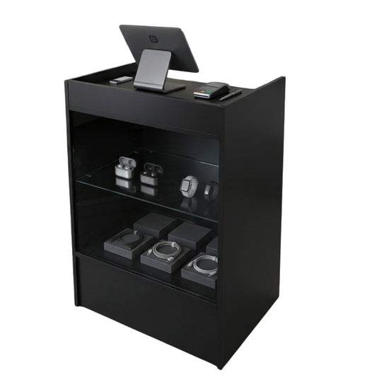 Black Retail Till Counter With Glass Front Display - Silhouette Range