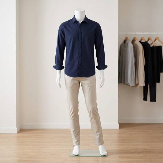 Pure 02 male matt-white mannequin in a menswear boutique