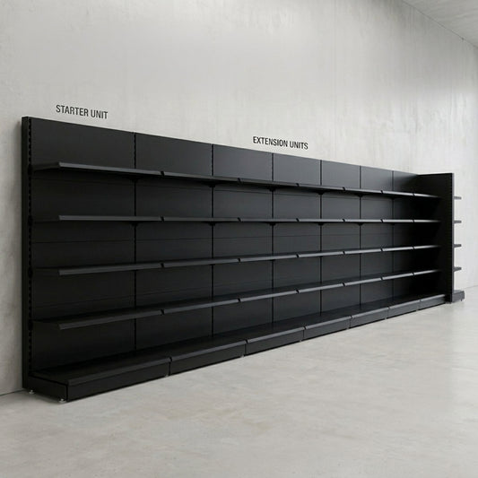Black Retail Shelving 2100mm High Modular Wall Unit Extension Bay - 4 x 370mm Shelves