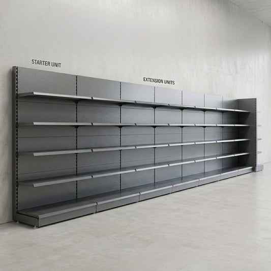 Silver Retail Shelving 2100mm High Modular Wall Unit - 4 x 370mm Shelves - H2100mm