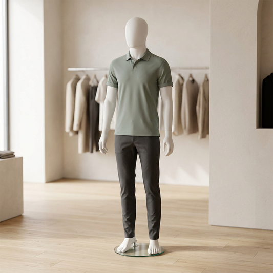 Spring 03 male matt-white mannequin in a menswear boutique