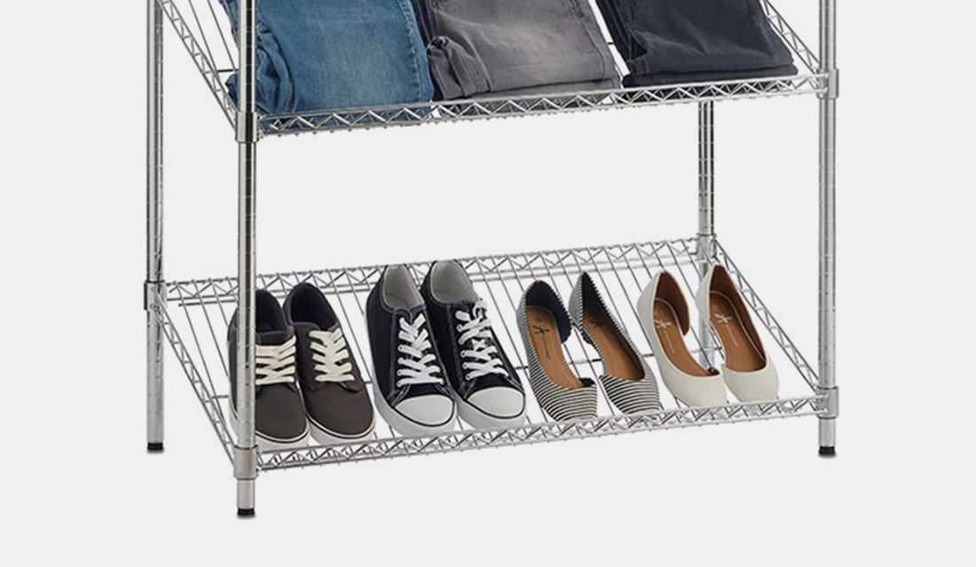 Slanted Chrome Wire Shelving for a High-Visibility Display