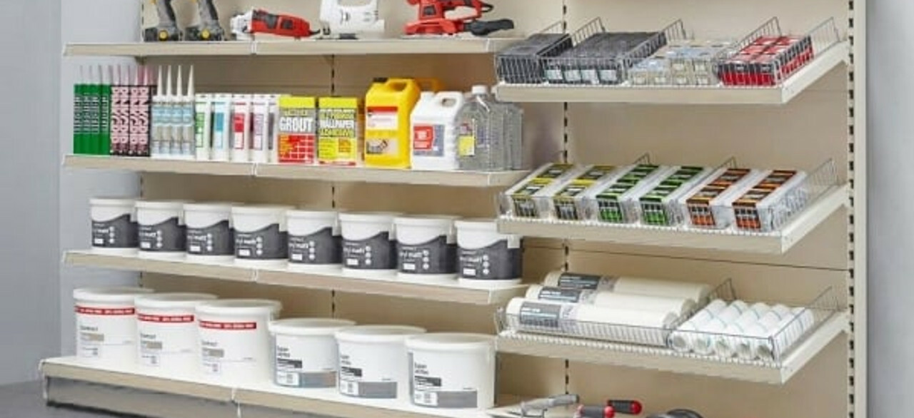 1.25m Wide Silver and White Retail Shelving