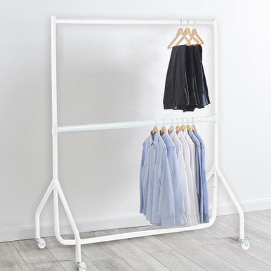 2-Tier Gloss White Heavy-Duty Clothes Rail
