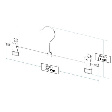 Chrome Metal Dual Adjustable Non-Slip Clip Straight Hangers - 30 cm