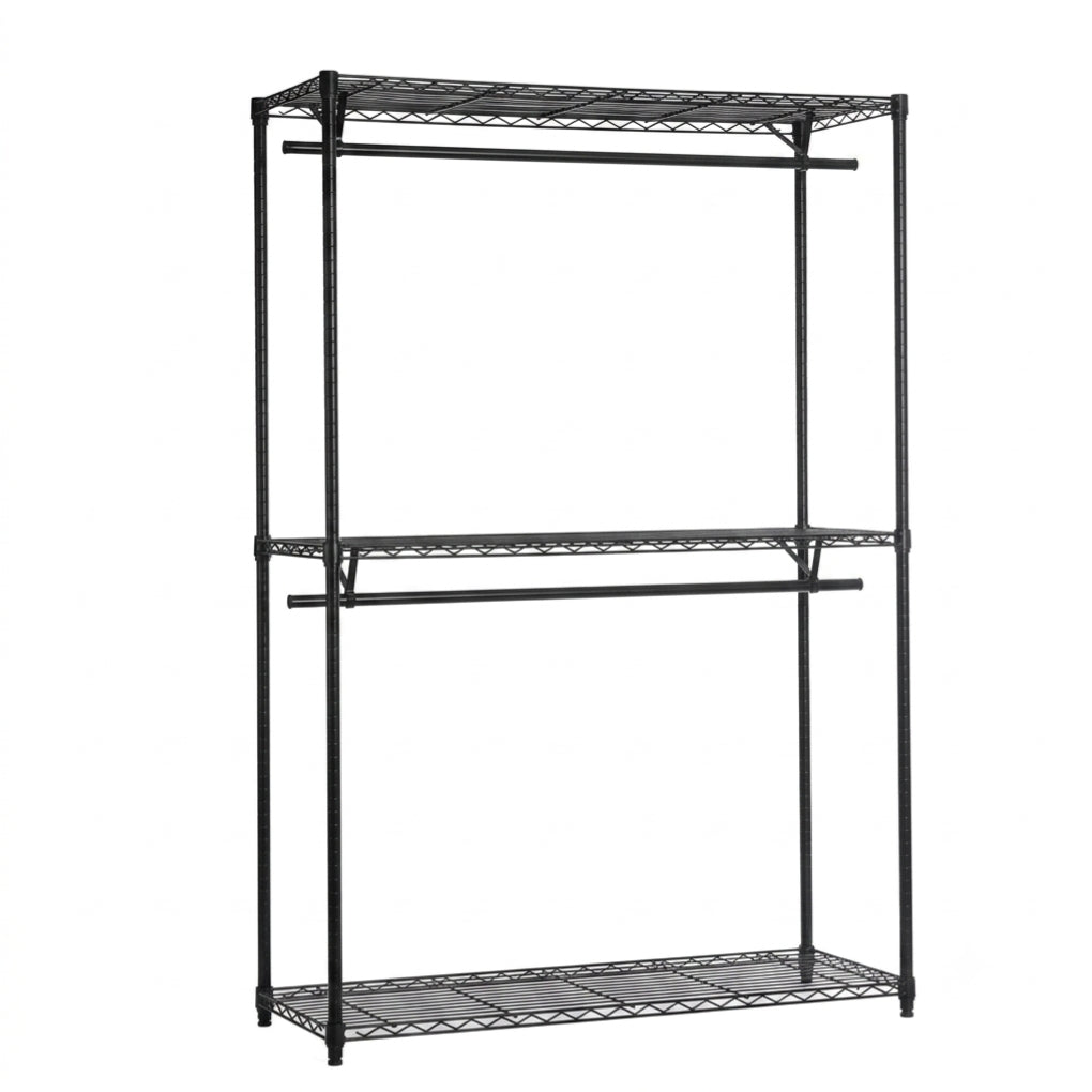 Black Wire Clothes Rack - H1800mm- 2 x Rail & 3 x Shelves