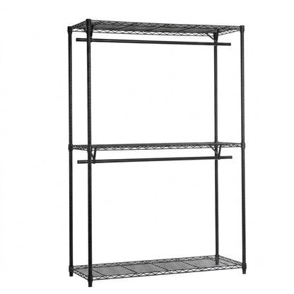 Black Wire Clothes Rack - H1800mm- 2 x Rail & 3 x Shelves