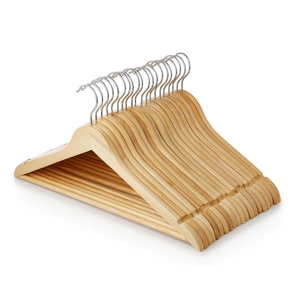Wooden Flat Profile Hangers with Trouser Bar and Shoulder Notches - 45 cm