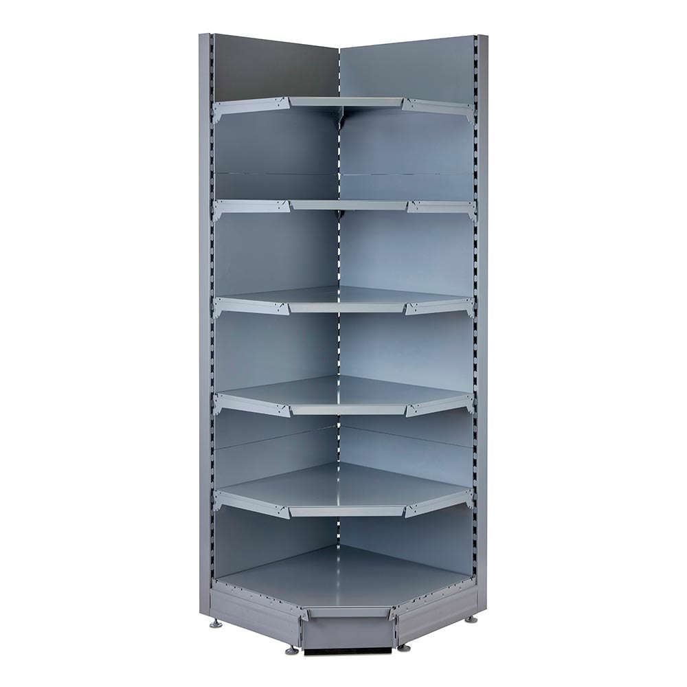 Silver Retail Shelving 90 Deg. Wall Corner Unit - 5 x 370mm Shelves - H2100mm