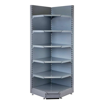 Silver Retail Shelving 90 Deg. Wall Corner Unit - 5 x 370mm Shelves - H2100mm