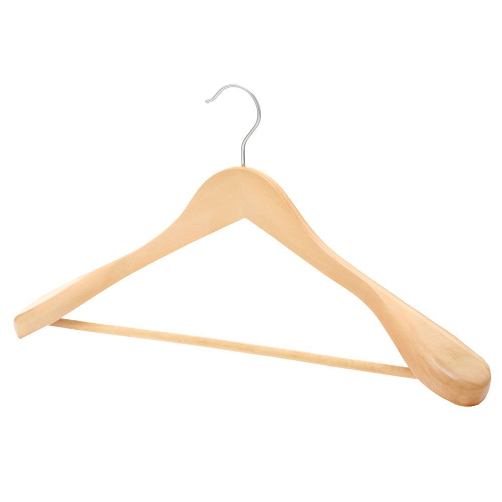 Wooden Hangers with Broad Shoulders and Trouser Bar - 45 cm