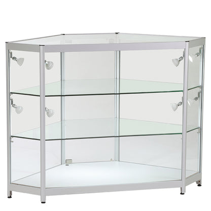 Skyline Corner Showcase All - Glass Display with 2 Glass Shelves
