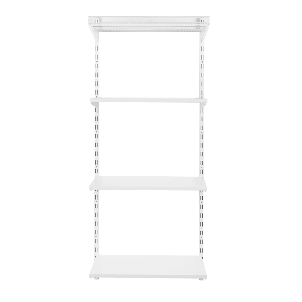 Flexx White Shelf System - H1500mm - 3x Wooden & 1x Wire Shelves