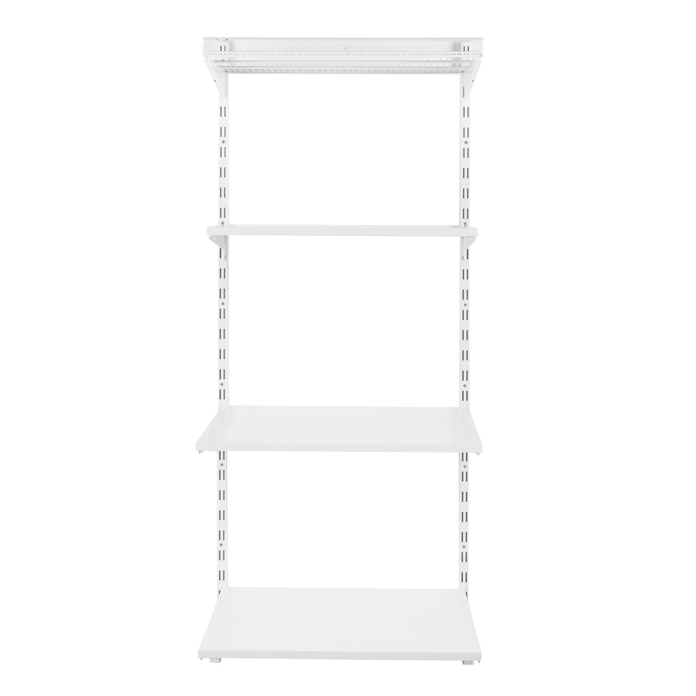 Flexx White Shelf System - H1500mm - 3x Wooden & 1x Wire Shelves
