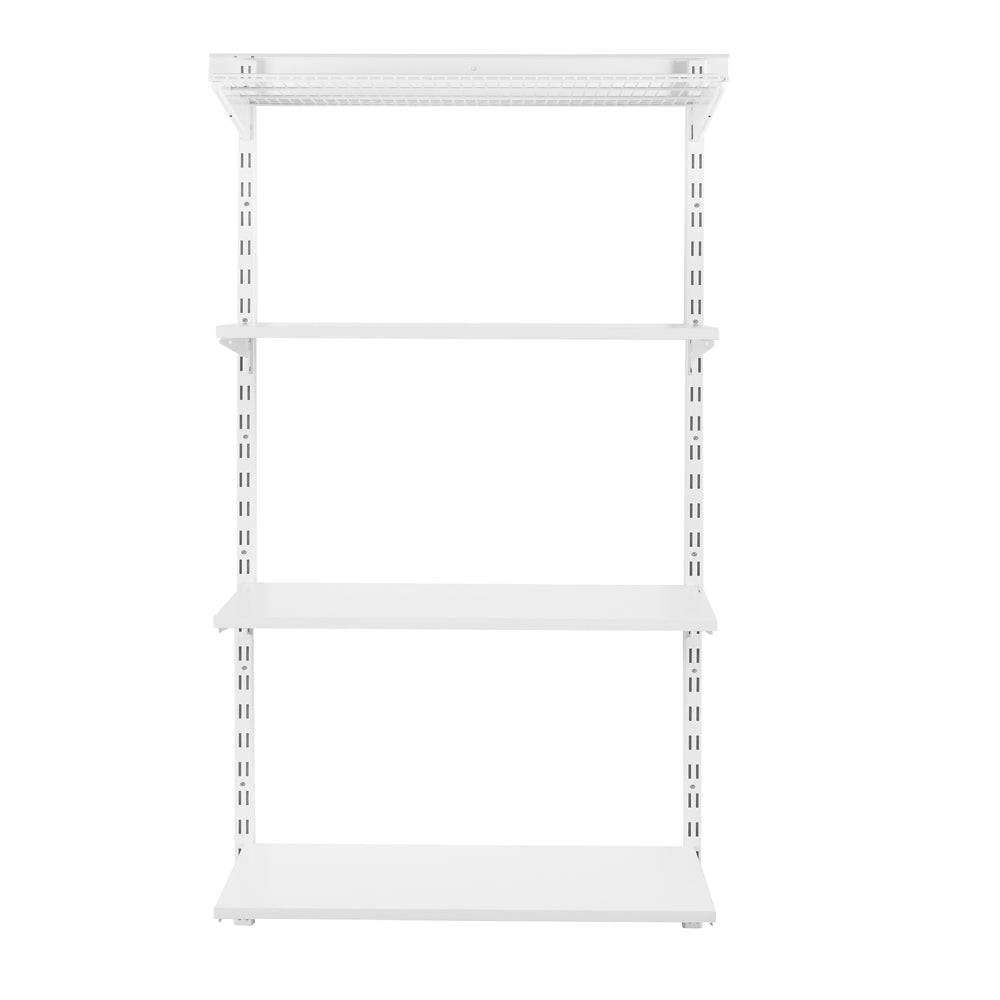 Flexx White Shelf System - H1500mm - 3x Wooden & 1x Wire Shelves