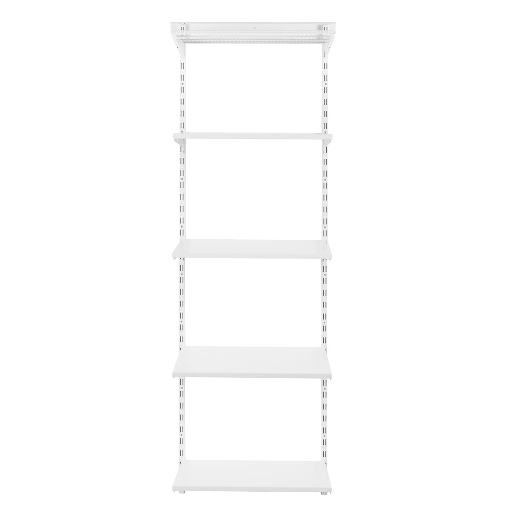 Flexx White Shelf System - H2100mm - 4x Wooden & 1x Wire Shelves