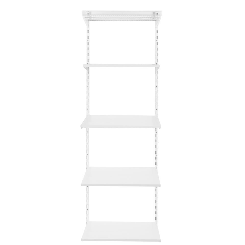 Flexx White Shelf System - H2100mm - 4x Wooden & 1x Wire Shelves