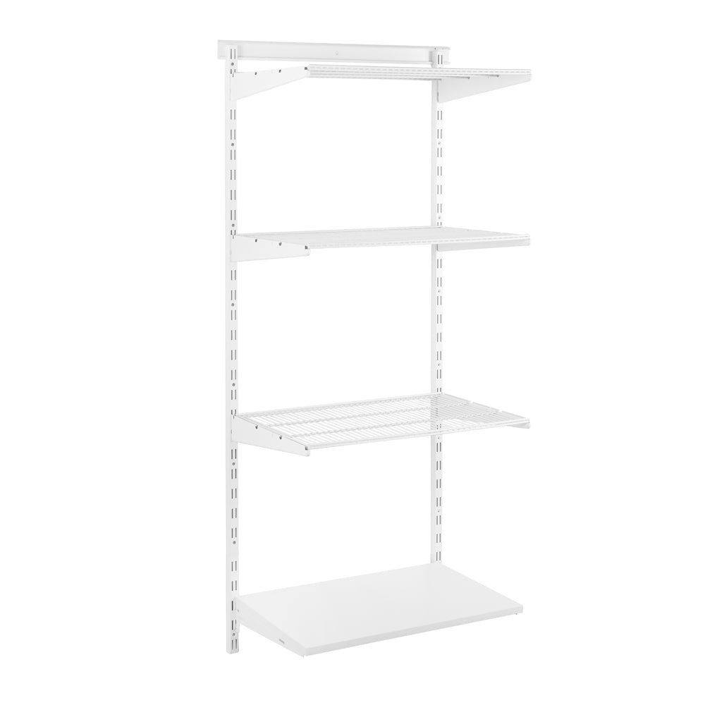 Flexx White Shelf System - H1500mm - 1x Wooden & 3x Wire Shelves