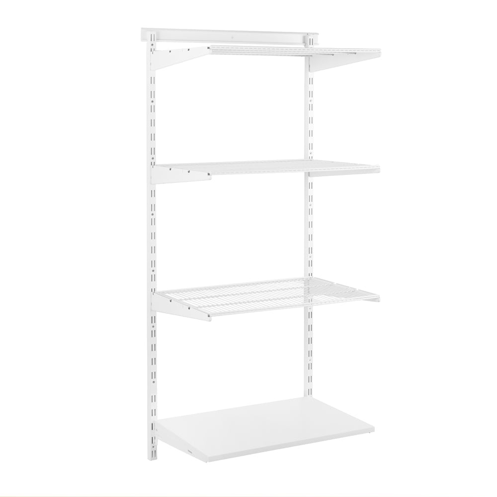 Flexx White Shelf System - H1500mm - 1x Wooden & 3x Wire Shelves