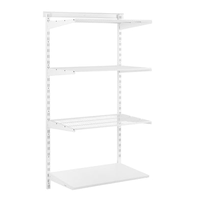 Flexx White Shelf System - H1500mm - 1x Wooden & 3x Wire Shelves