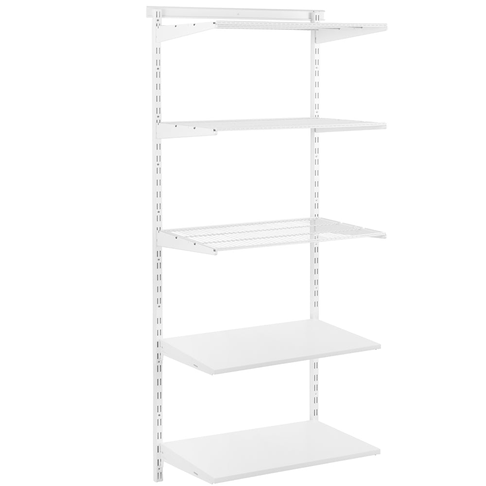 Flexx White Shelf System - H2100mm - 2x Wooden & 3x Wire Shelves