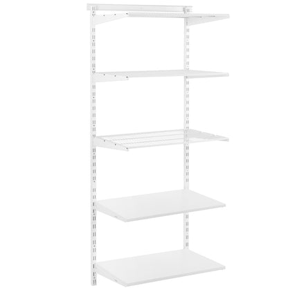 Flexx White Shelf System - H2100mm - 2x Wooden & 3x Wire Shelves