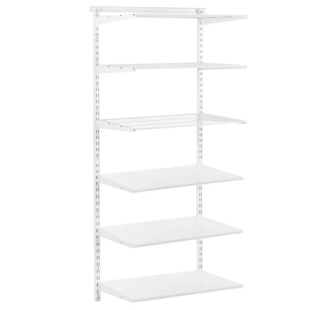Flexx White Shelf System - H2100mm - 3x Wooden & 3x Wire Shelves