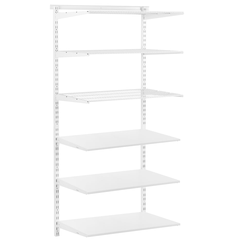 Flexx White Shelf System - H2100mm - 3x Wooden & 3x Wire Shelves