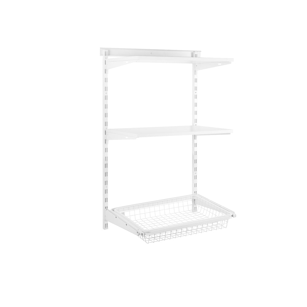 Flexx White Wooden 2 Shelf System with Basket- H1200mm