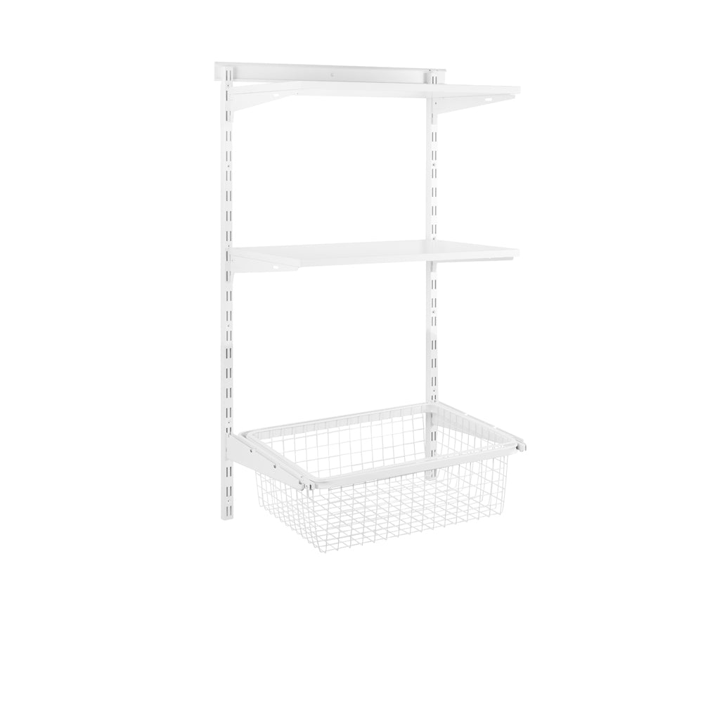 Flexx White Wooden 2 Shelf System with Basket- H1200mm