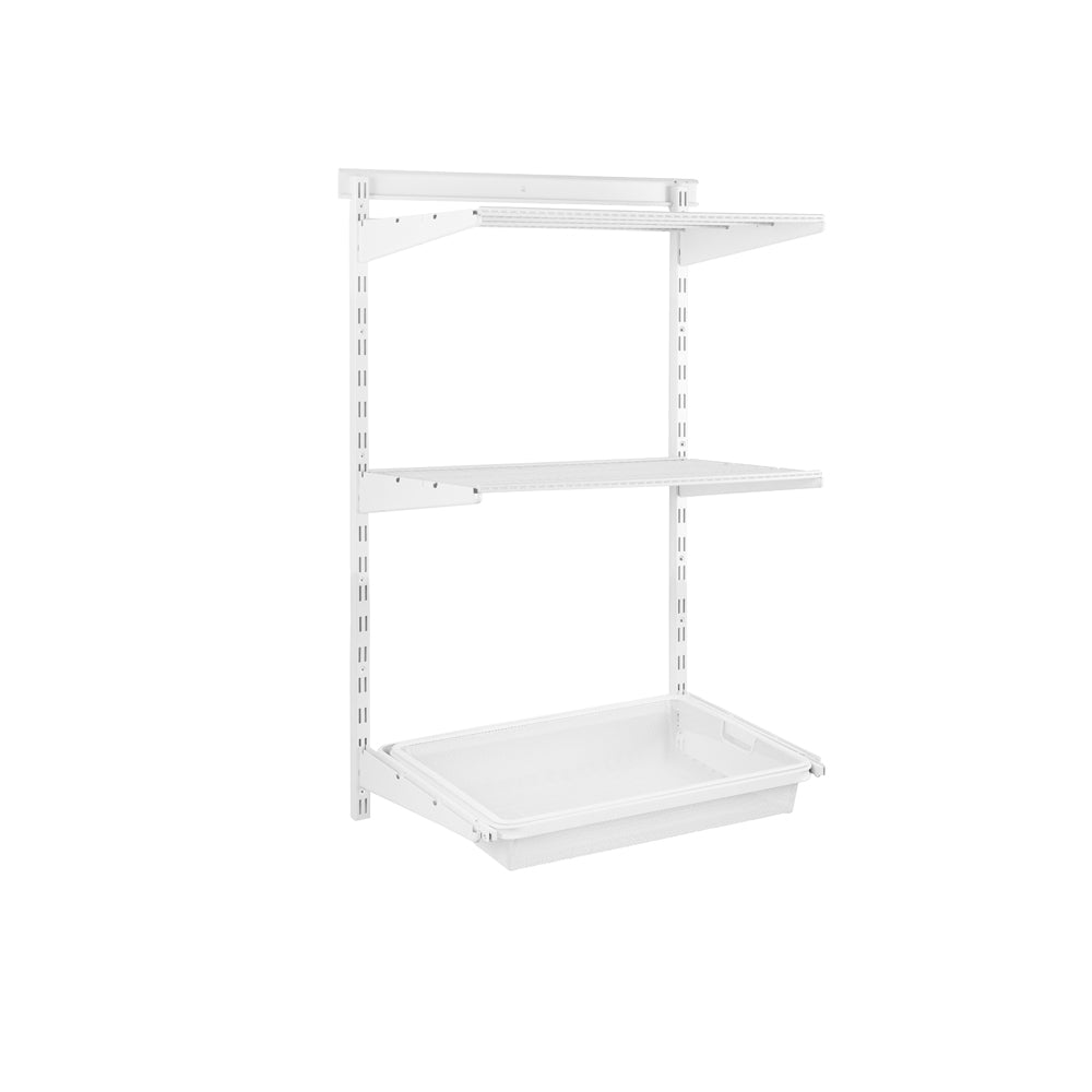 Flexx White Wooden 2 Shelf System with Wire Mesh Basket- H1200mm