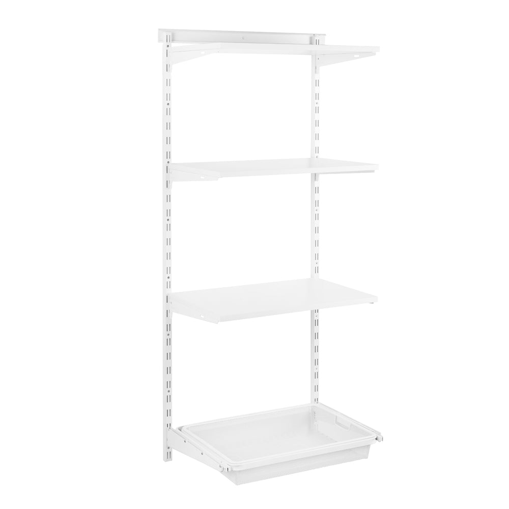 Flexx White Wooden 3 Shelf System with Wire Mesh Basket- H1500mm