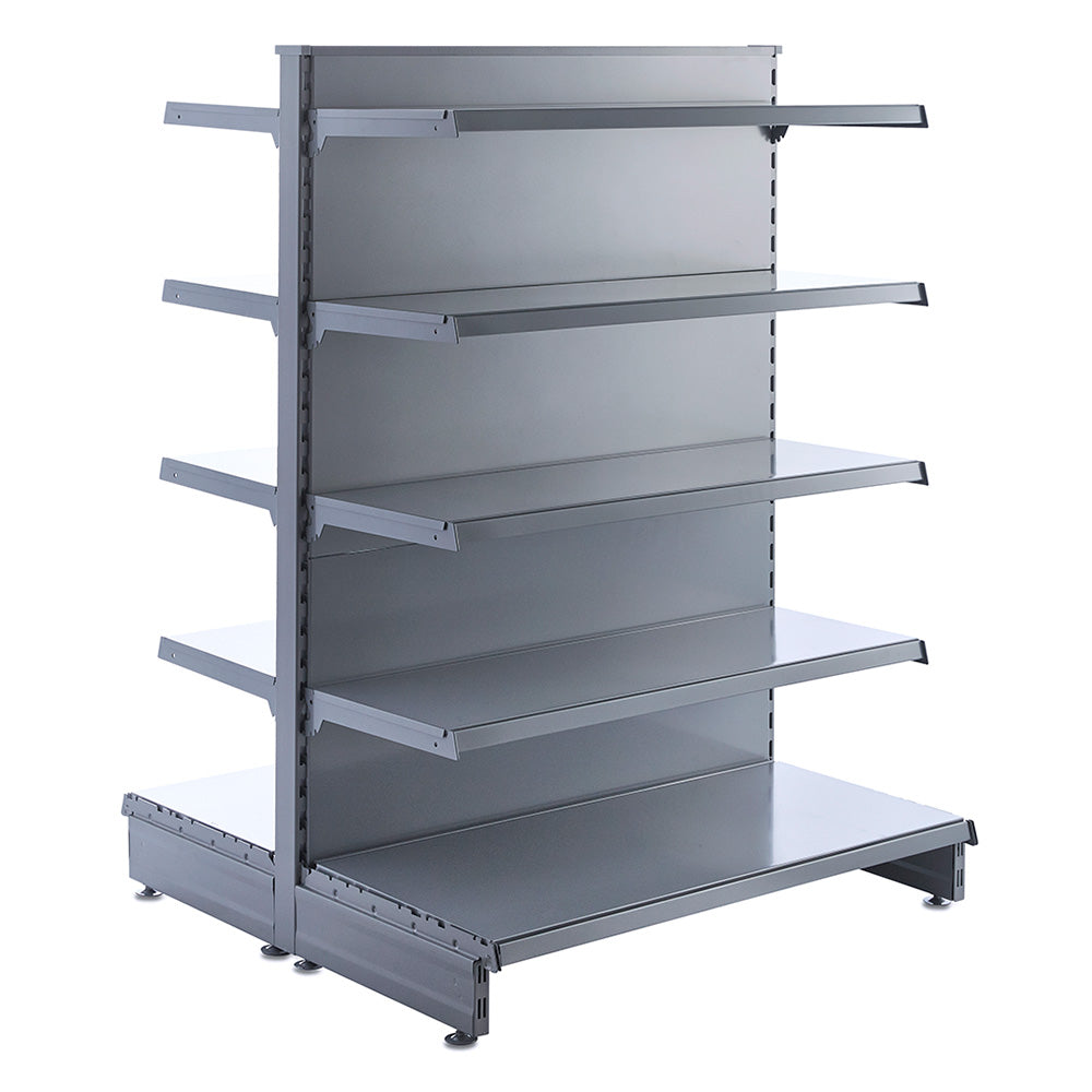 Silver Retail Shelving Modular Gondola Unit - 8 x 370mm Shelves - H1400mm