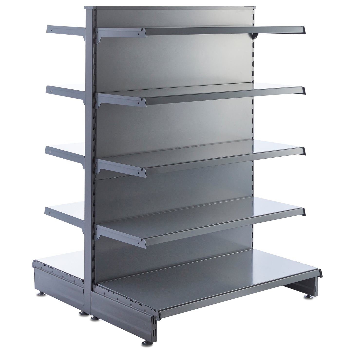 Silver Retail Shelving Modular Gondola Unit - 8 x 370mm Shelves - H1400mm