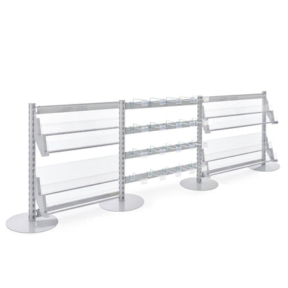 3 x Single Sided In-Queue Merchandising Bays with Magazine Shelves and Hooks