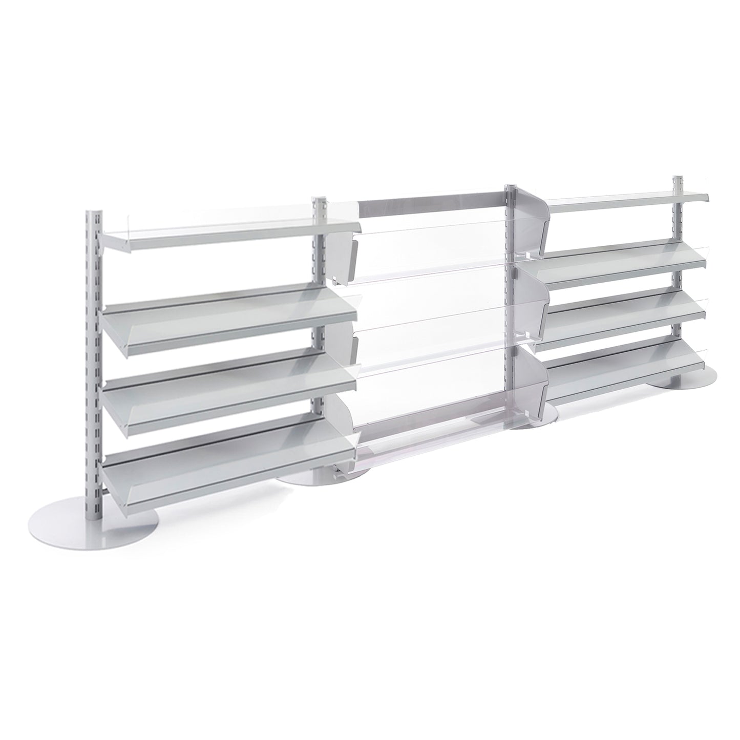 3 x Single Sided In-Queue Merchandising Bay with Shelves and Bins