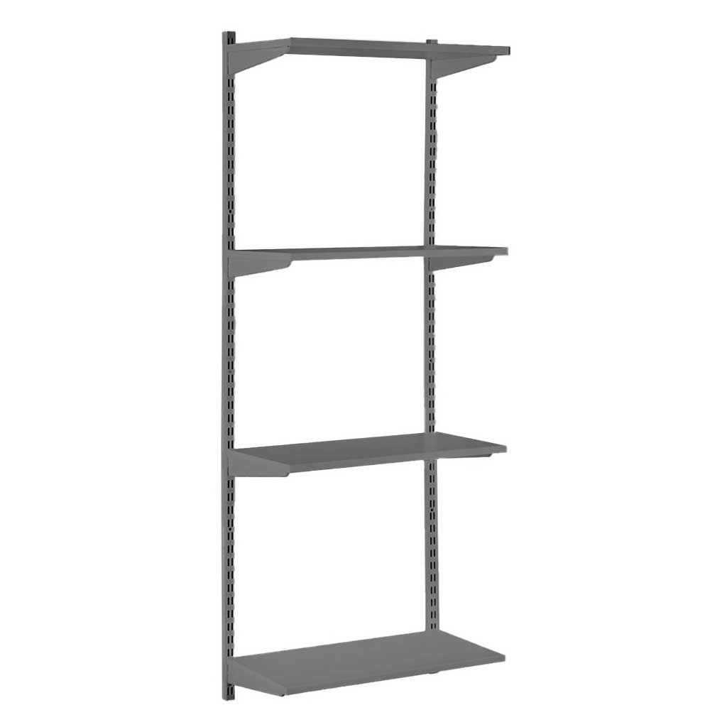Silver Twin Slot Shelving Kit - H1600mm - 4 Dark Grey Wooden Shelves