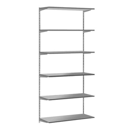 Silver Twin Slot Shelving Kit - H1980mm - 6 Dark Grey Wooden Shelves