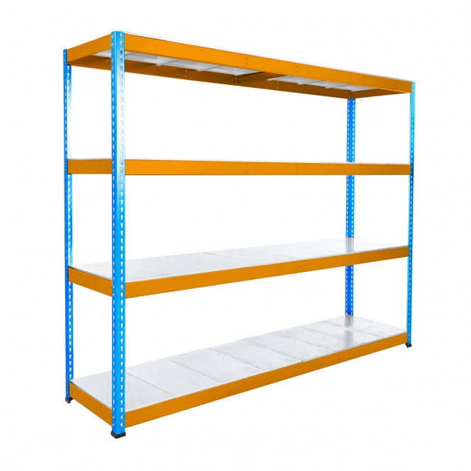 Blue & Orange Heavy Duty Warehouse Shelving Unit With Steel Shelves - Up to 400Kg UDL Per Shelf - 1980mm High