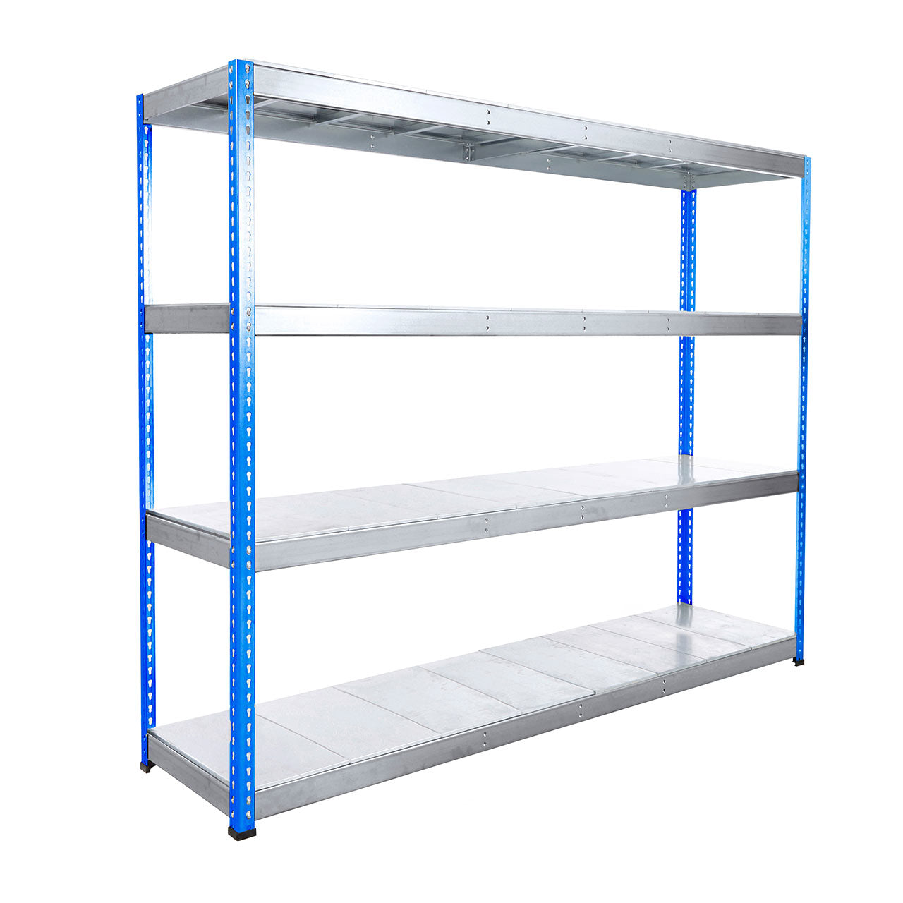 Blue & Galvanised Heavy Duty Warehouse Shelving Unit With Steel Shelves - Up to 400Kg UDL Per Shelf - 1980mm High