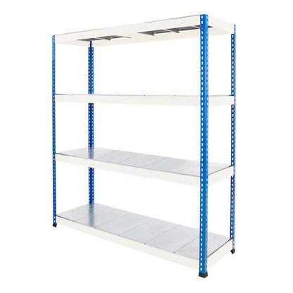 Blue & Grey Heavy Duty Warehouse Shelving With Steel Shelves - Up to 610Kg UDL Per Shelf - 1980mm High, 1830mm Wide