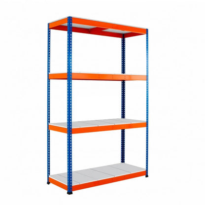 Blue & Orange Heavy Duty Warehouse Shelving With Steel Shelves - Up to 610Kg UDL Per Shelf - 2440mm High, 1830mm Wide