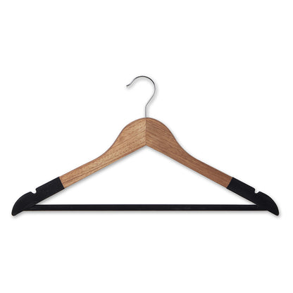 Vintage Style Wooden Suit Hangers with Black Velvet Flocking - Trouser Bar and Shoulder Notches