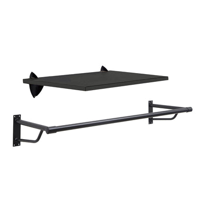 Black Wooden Shelf and Clips with Black Hanging Rail