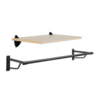 Oak Wooden Shelf and Clips with Black Hanging Rail