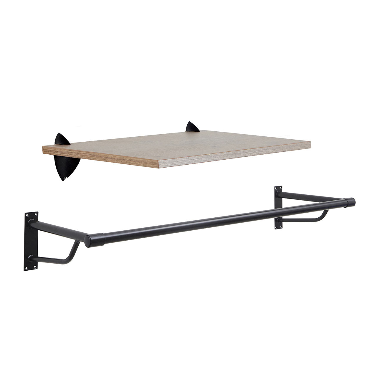 Eternity Oak Wooden Shelf and Clips with Black Hanging Rail
